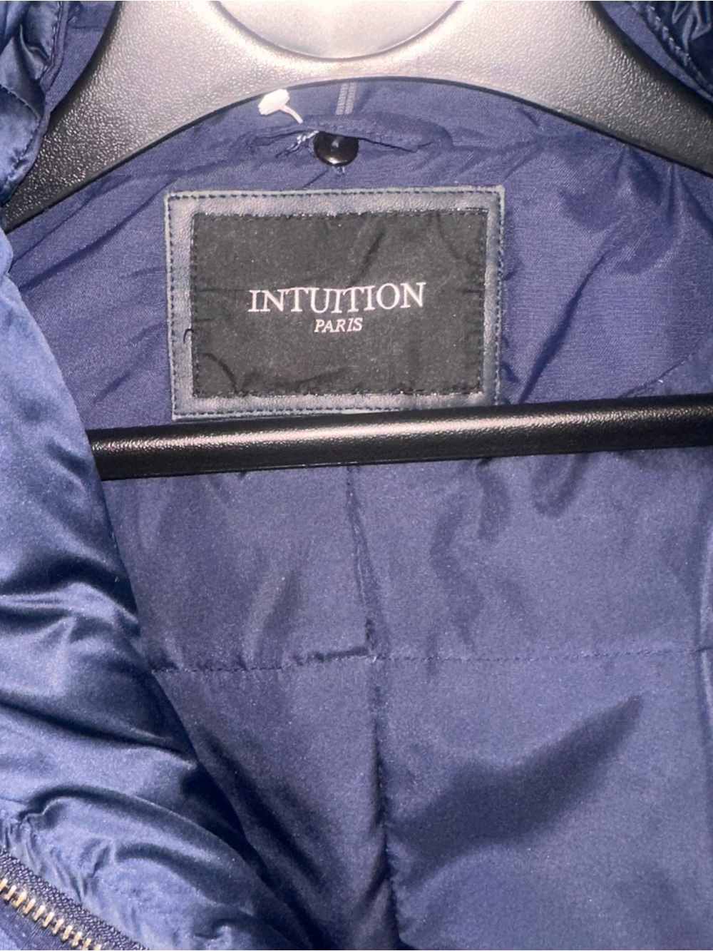 Intuition Paris Raccoon Hooded Coat with Leather Trim in Navy - Picture 4 of 10
